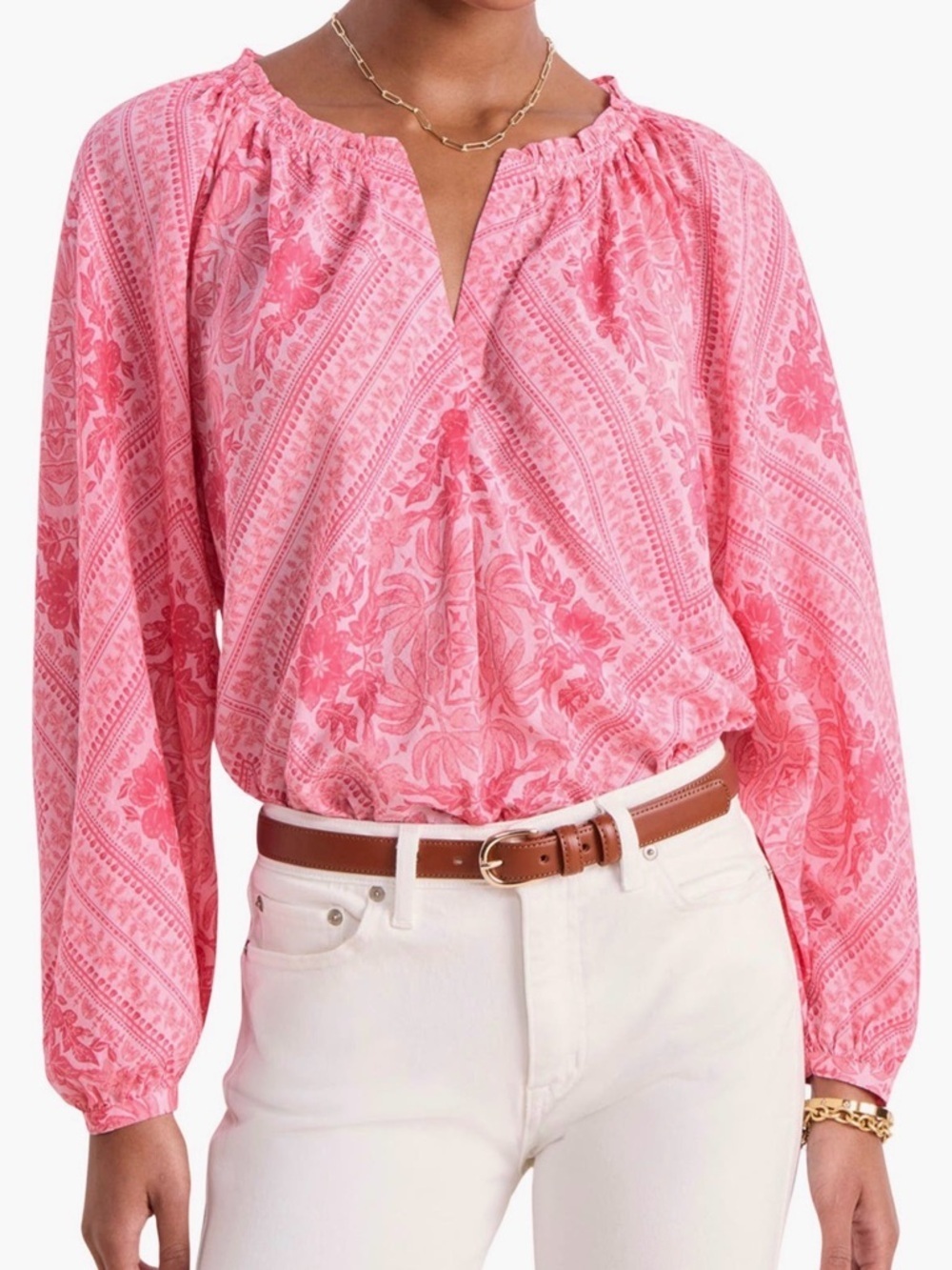 Vineyard Vines Cora Pink Floral Tile Blouse Size S Oversized $128
